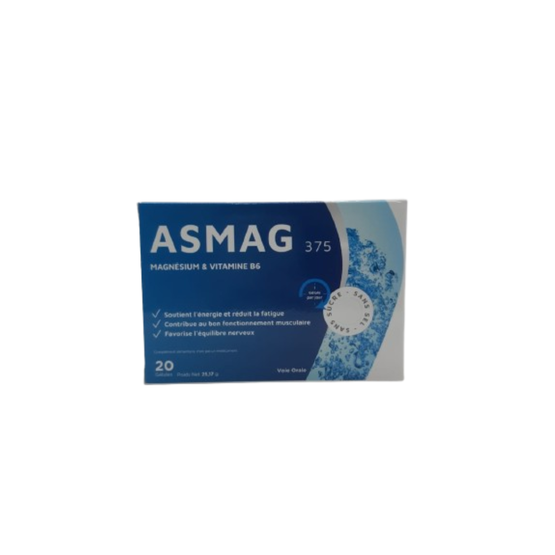 Asmag-Magnesium-Vitamine-B6-20gelules-1 Asmag Magnesium - Vitamine B6 20 Gelules – Image 1