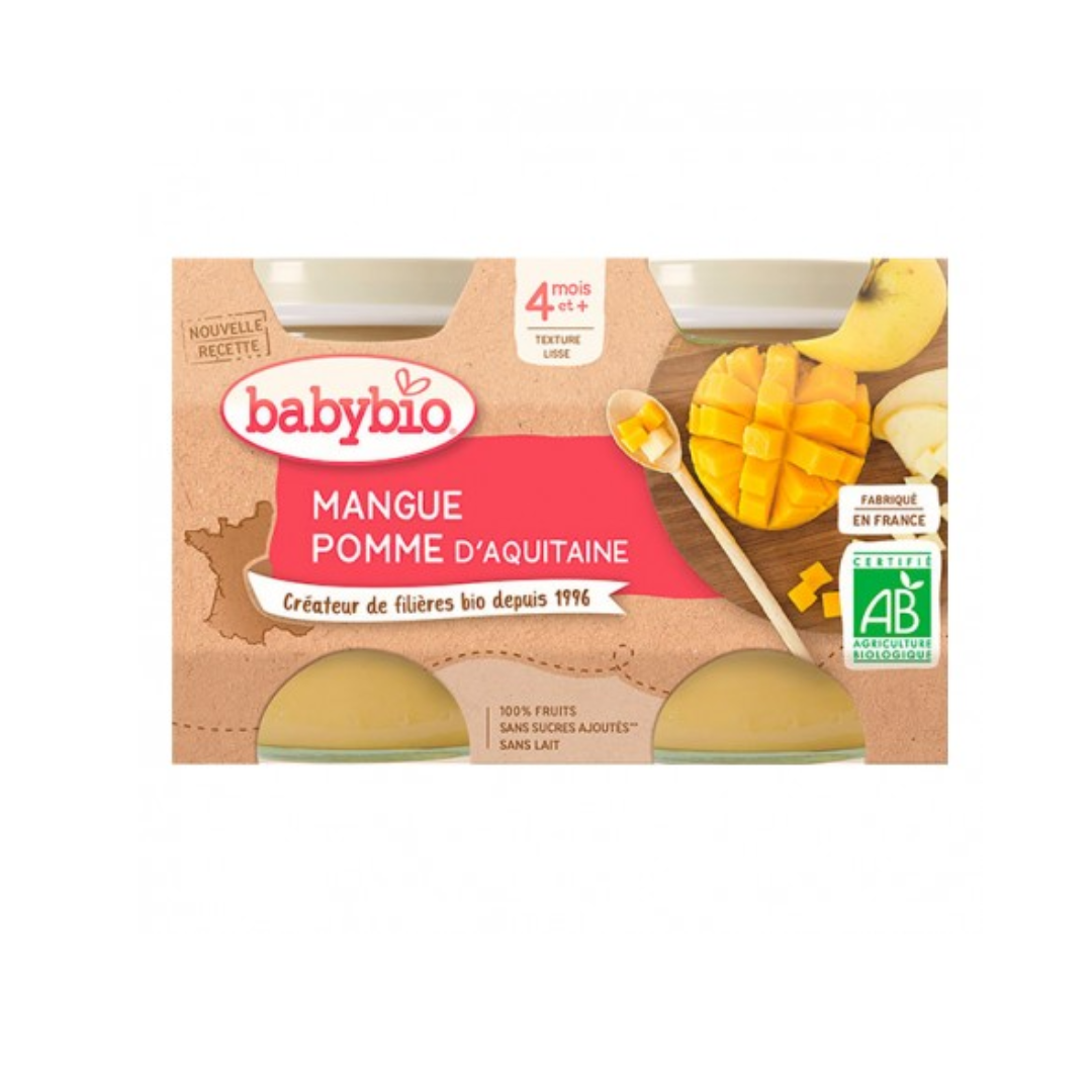 BABYBIO-PETIT-POT-MANGUE-POMME-2130G-1 BABYBIO PETIT POT MANGUE POMME 2 x 130G – Image 1