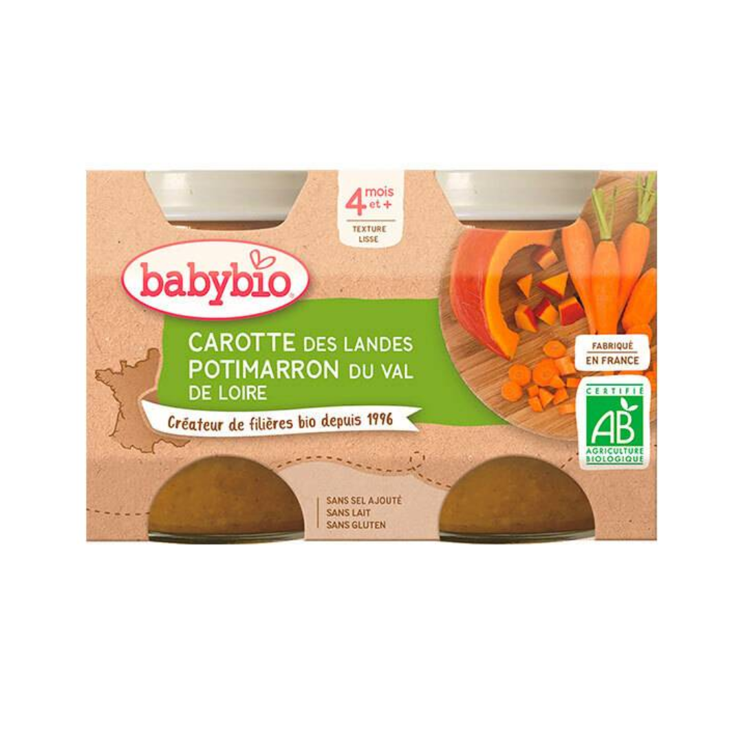 BABYBIO-POT-CAROTTE-POTIMARRON-2130G-1 BABYBIO POT CAROTTE POTIMARRON 2 x 130G – Image 1