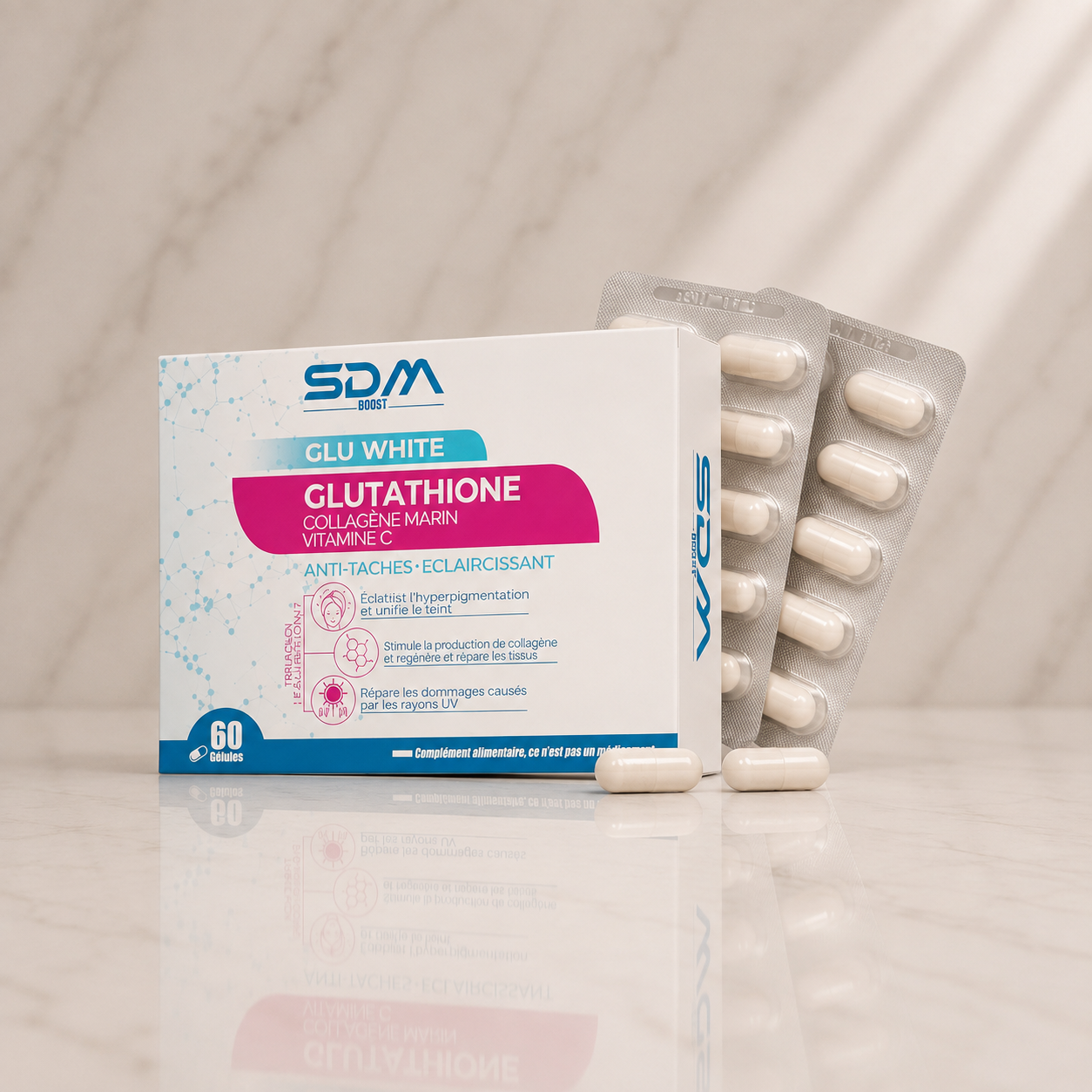 ChatGPT Image 21 août 2026, 12_06_24 SDM Boost Glu White Glutathione 60 Gelules – Image 1