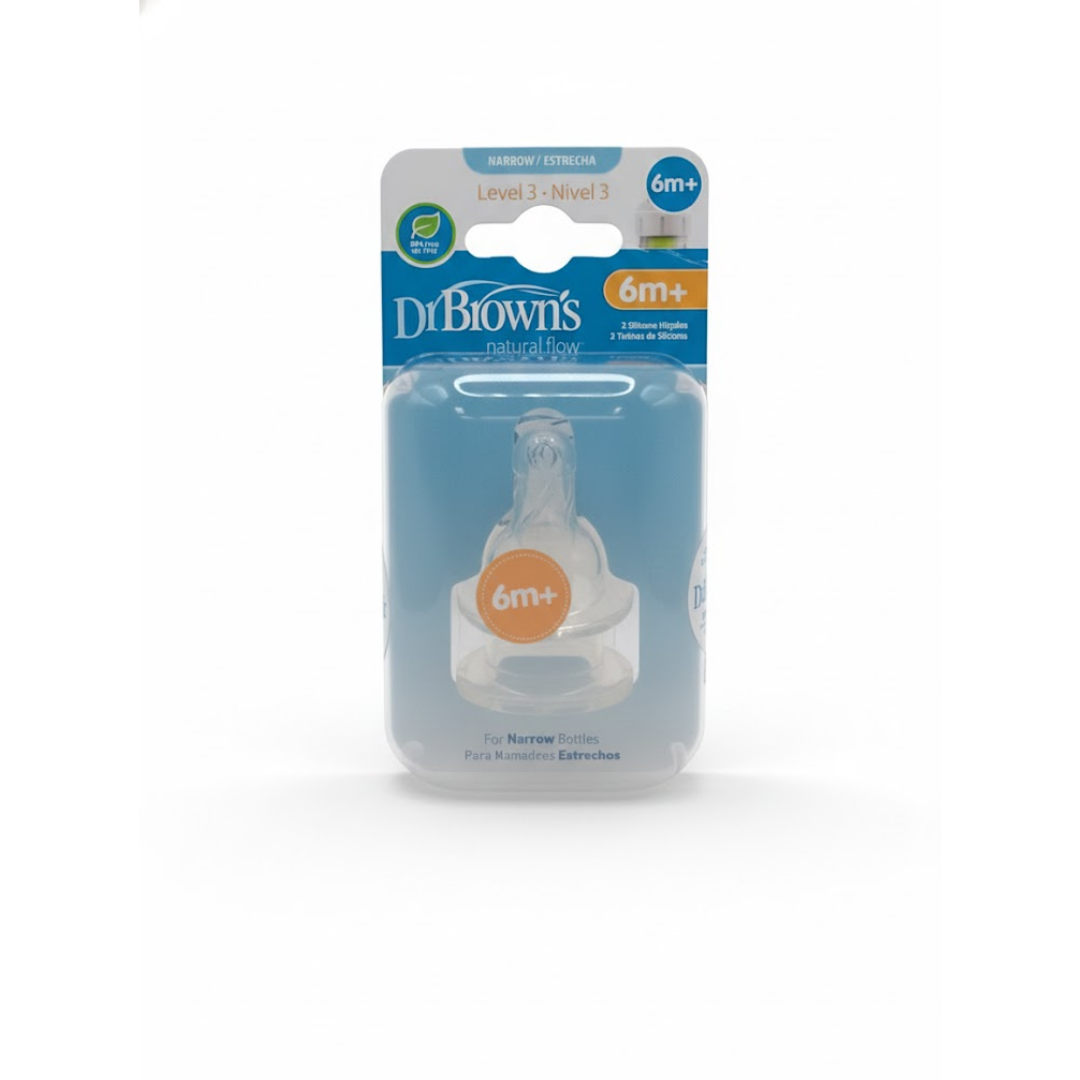 Dr-Browns-2-Tetines-Col-Etroit-L3-6m-332-INTL-1 Dr Brown's Tetine Natural Flow Niveau 3 +6moins – Image 1