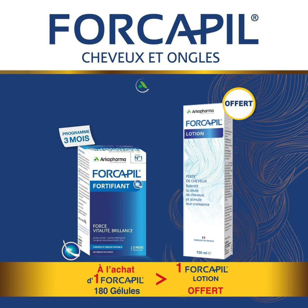 Forcapil-Bte-180-gelulesLotion-Fortifiant-150ml-Pack-1 Forcapil Boite 180 Gelules + Lotion Fortifiant 150ml Pack – Image 1