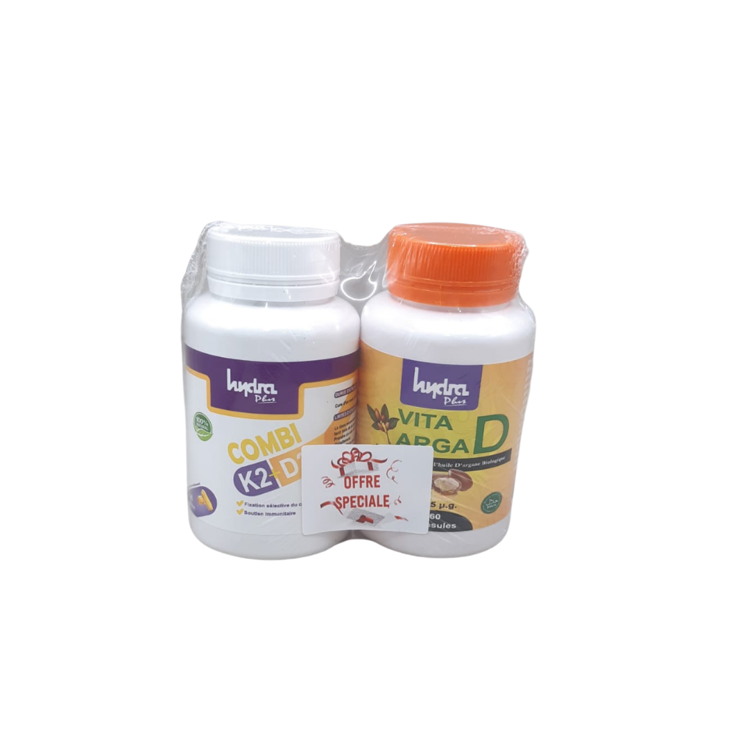 Hydra-Plus-Combi-K2-D3-60cpsVita-Argad-Vit-D3-60cps-Pack-1 Hydra Plus Combi K2 D3 60 Comprimes + Vita Arga D 60 Comprimes Pack – Image 1