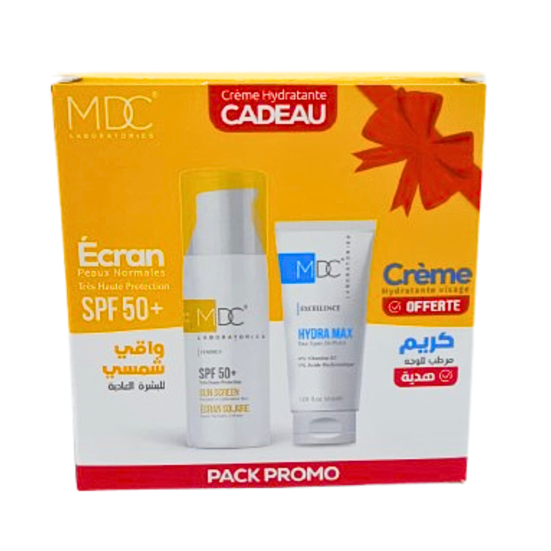 MDC-Synergy-Ecran-Solaire-Pnm-spf50-50mlHydra-Max-Creme-Pack-1 MDC Synergy Ecran Solaire Peaux Normal A Mix Spf50+ 50ml+Hydra Max Creme Pack – Image 1