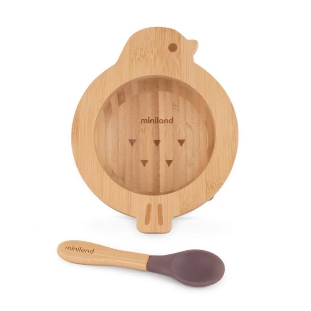 Miniland-Bol-en-bois-poussin-Ref-89471-1 Miniland Bol et Cuillère en Bois Poussin – Image 1