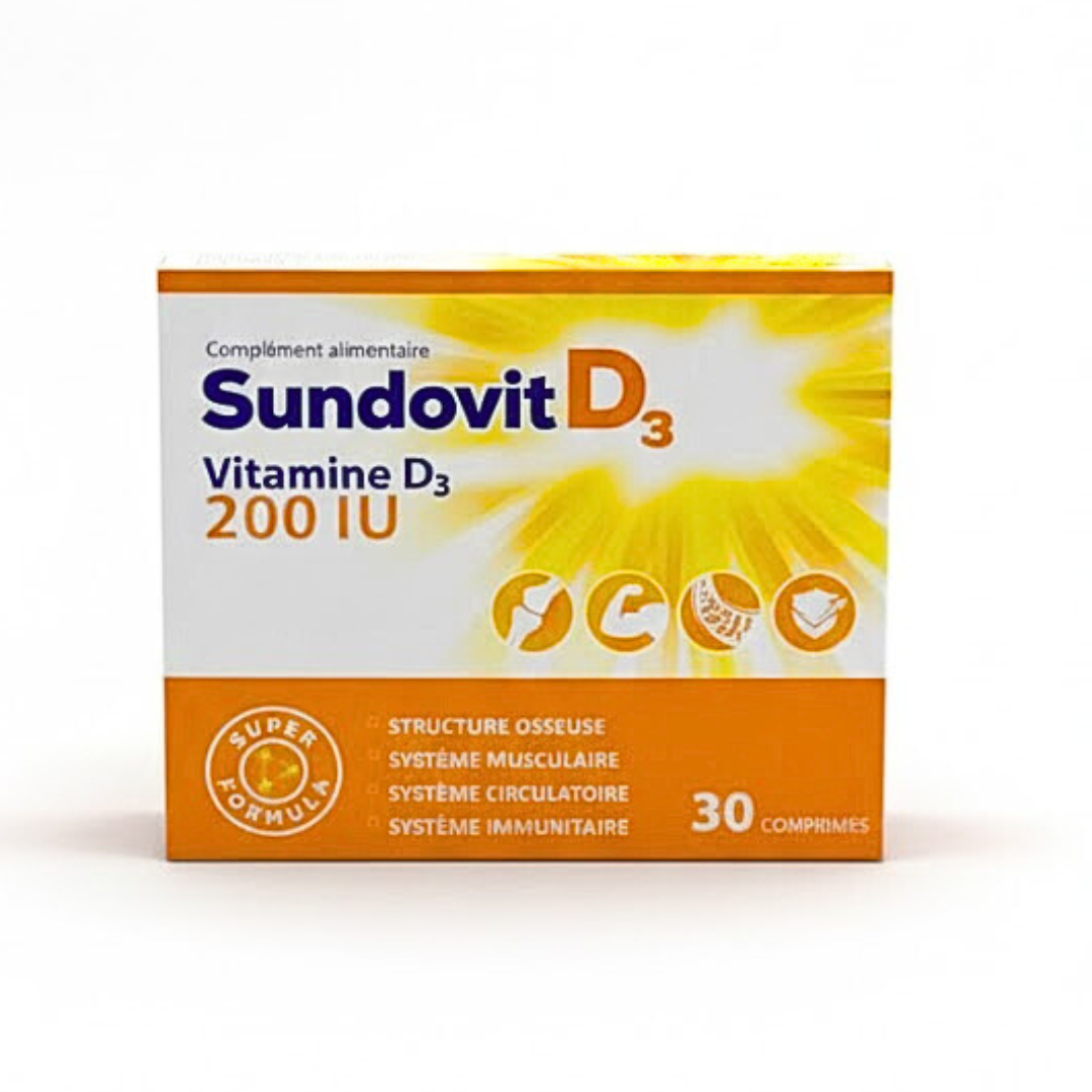 Sundovit-Vitamin-D3-200IU-30comprimes-1 Sundovit Vitamin D3 200IU 30 Comprimes – Image 1