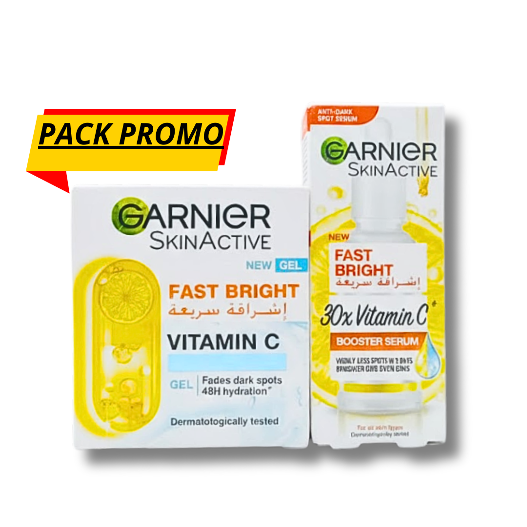 Garnier-Fast-Bright-Duo-pack-gel-creme-50mlSerum-Bosster-Vit-C-15 Garnier Fast Bright Gel Creme 50ml+Serum Bosster Vitamine C 15 Pack – Image 1