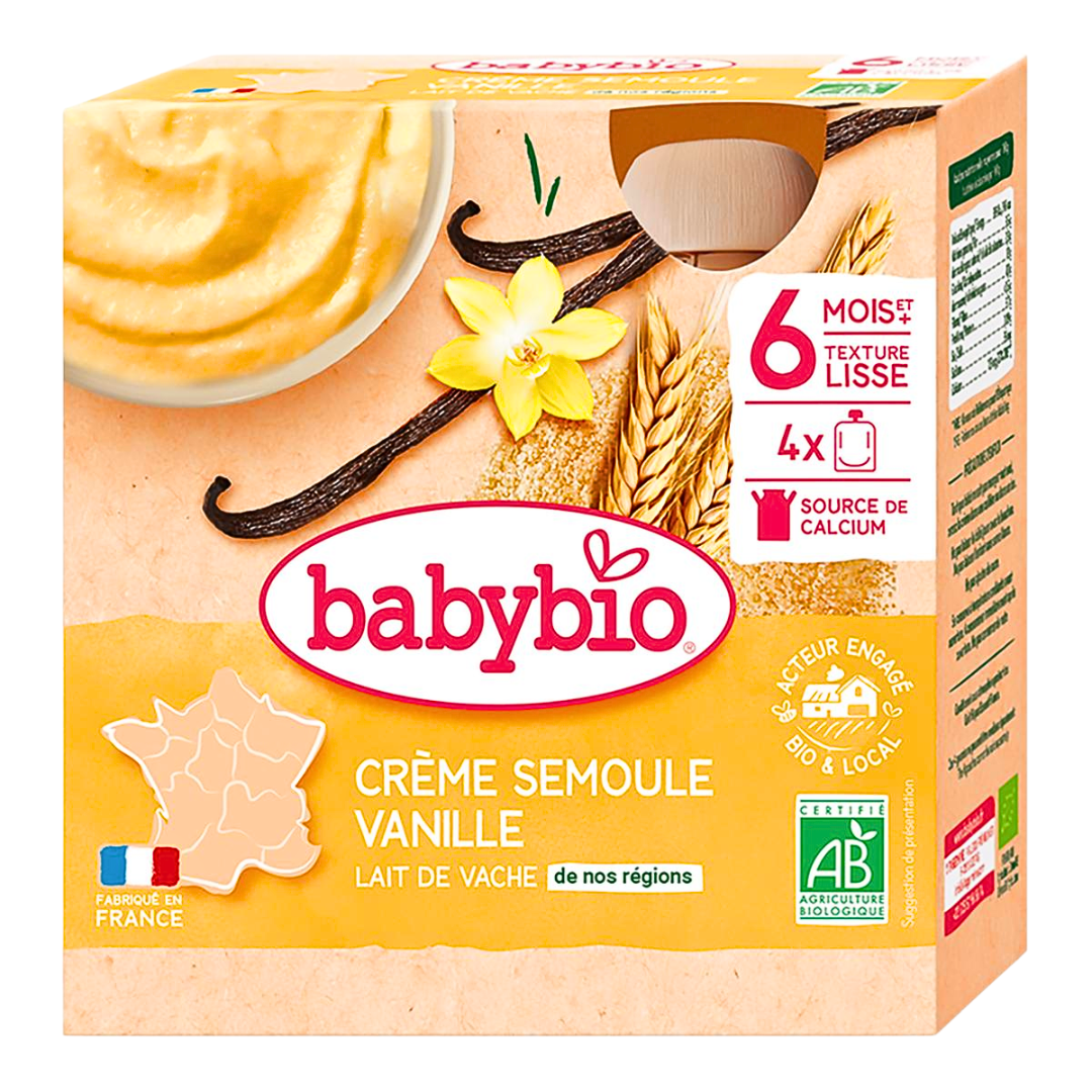 Babybio-Gourde-Creme-Semoule-Vanille-485g Babybio Gourde Creme Semoule Vanille 4x85g – Image 1