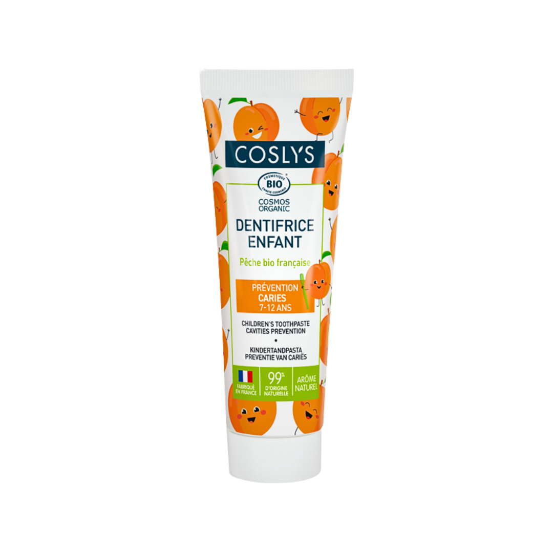 Coslys-Dent-Juniors-7-12-ans-Peche-Bio-50ml Coslys Dentifrice Juniors 7-12 ans Peche Bio 50ml – Image 1