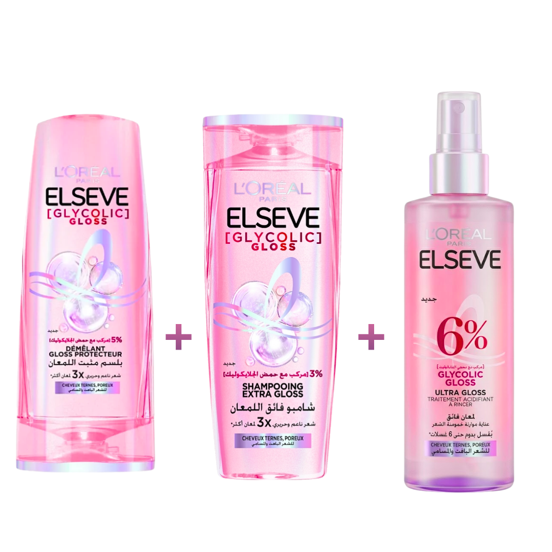 Elseve-Glycolic-Gloss-ShampooingDemelantUltra-GlossCoffret Elseve Glycolic Gloss Shampooing+Demelant Gloss Protecteur+Ultra Gloss Coffret – Image 1