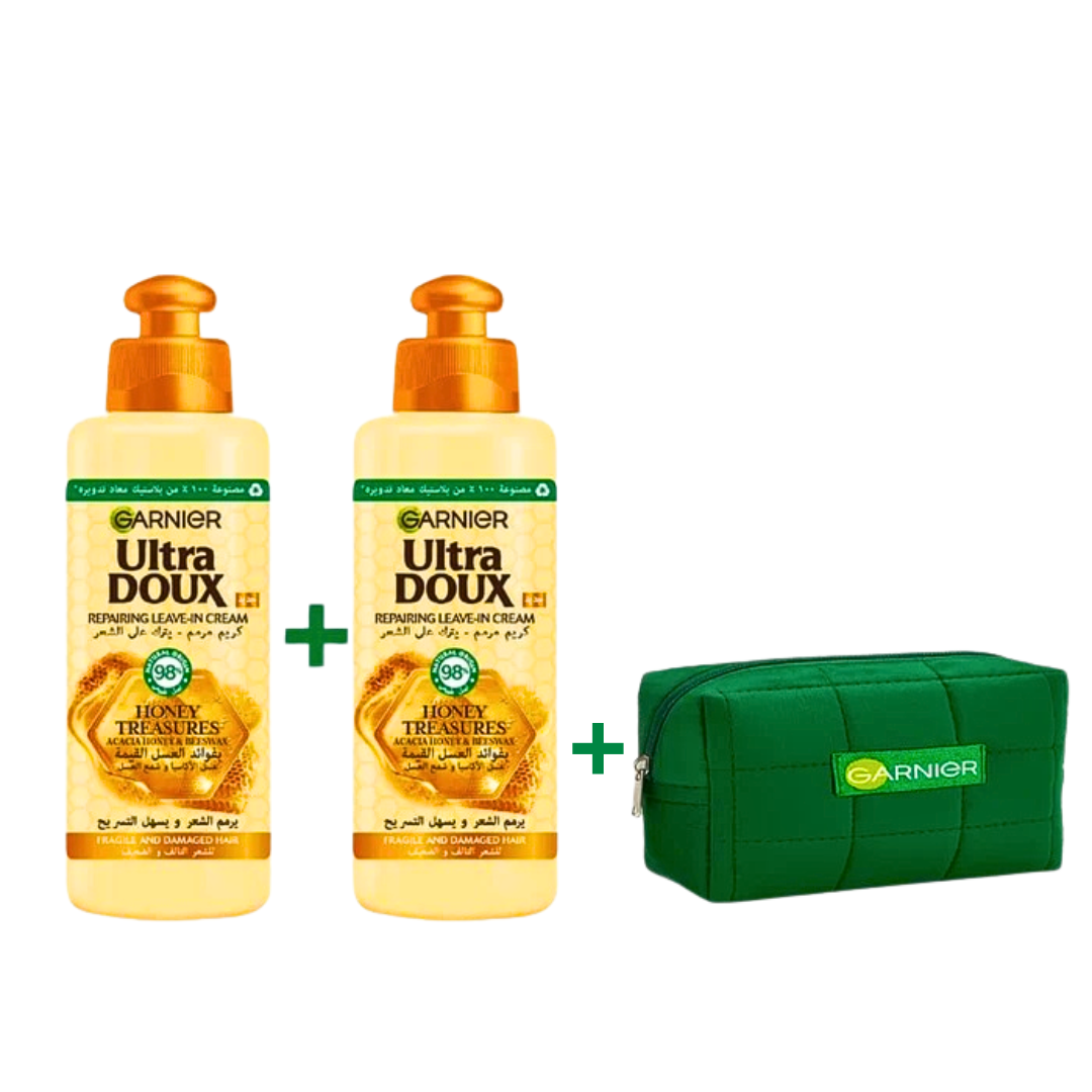 Garnier-Ultra-Doux-Smoothing-Leave-Cream2-Trousse Garnier Ultra Doux Smoothing Leave in Cream x2 + Trousse – Image 1