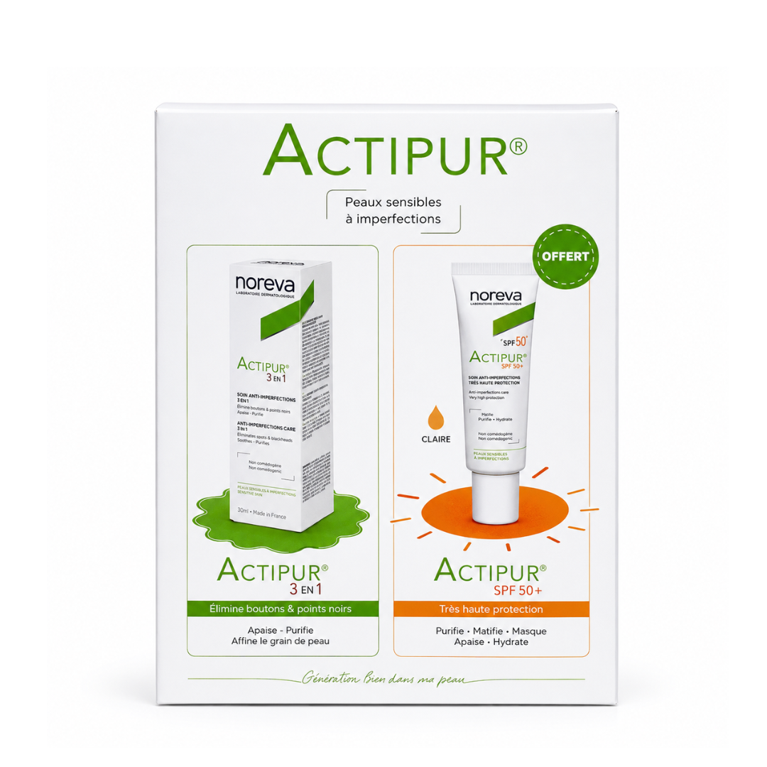 Actipur-3en1-Correcteur-30mlEcran-Teinte-Claire-40ml-pack.png Noreva Actipur 3en1 Correcteur 30ml + Actipur Teinte Claire 40ml Offert – Image 1