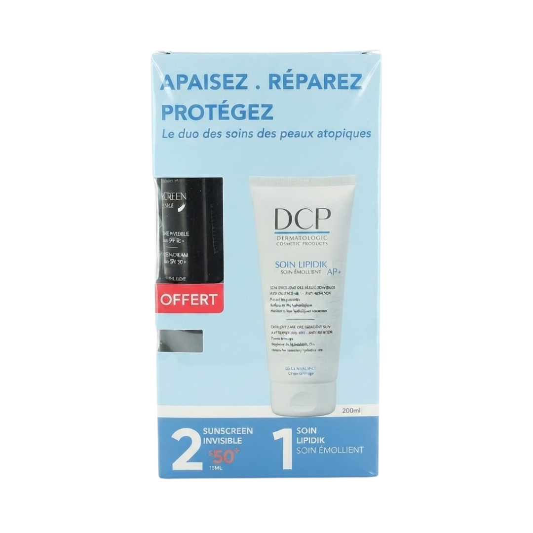 DCP-Soin-lipidik-AP-200mlSunscreen-Ecran-ECH-pack.png DCP Soin lipidik AP+ 200ml + Mini Sunscreen Ecran 15ml Offert – Image 1