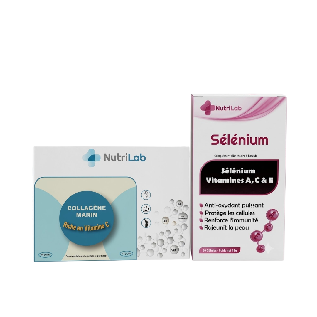 Nutrilab-Collagen-Marin-90gelulesSelenium-60gelules-Pack.png Nutrilab Collagen Marin 90 Gelules+Selenium 60 Gelules Pack – Image 1