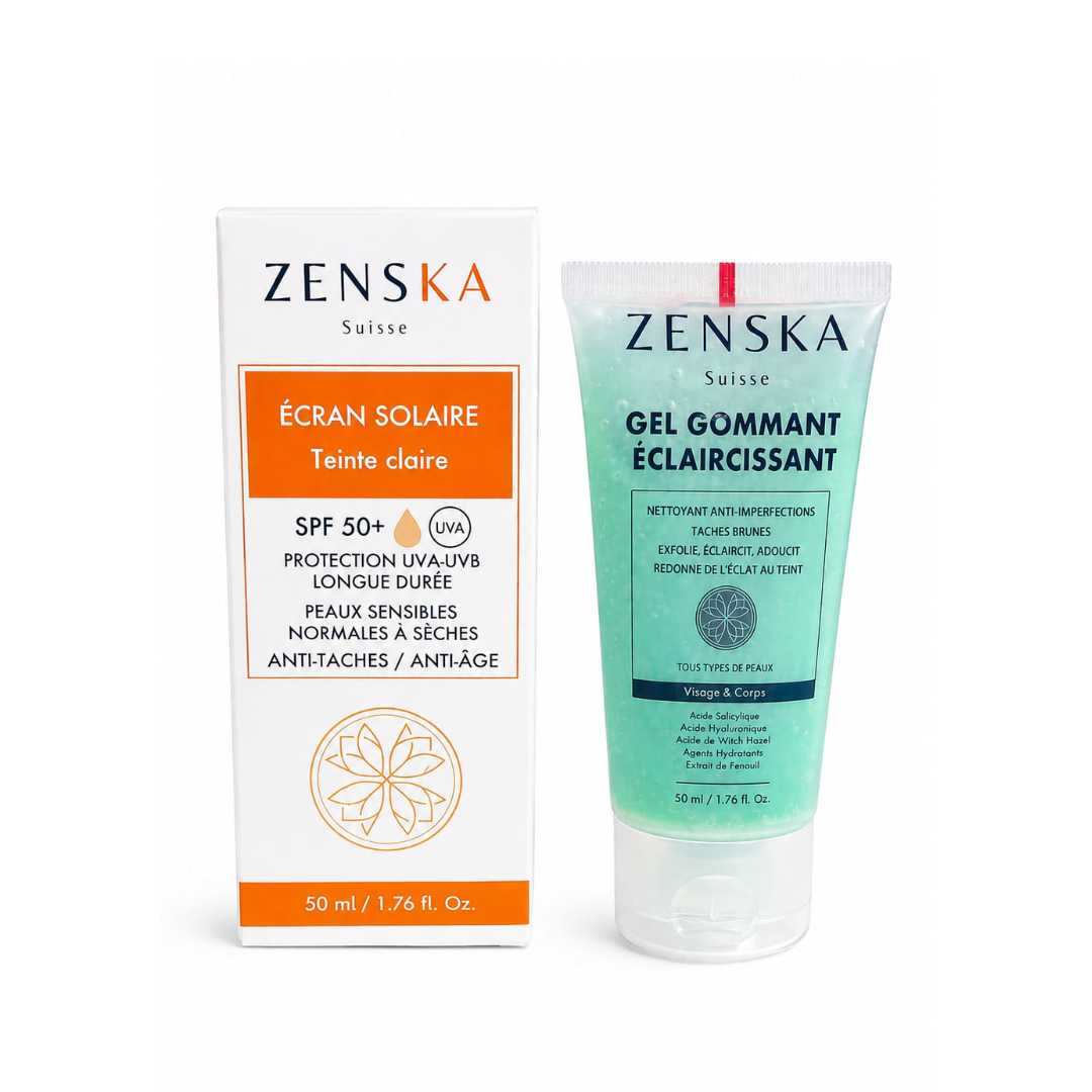 Zenska-Ecran-Solaire-Teinte-Claire-50mlGel-Gommant-50ml-pack.png Zenska Ecran Solaire Teinte Claire 50ml+Gel Gommant 50ml pack – Image 1